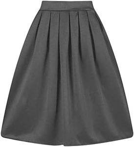 Taydey A-Line Pleated Vintage Skirts for Women Grey S