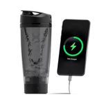 Promixx Charge Shaker Bottle | Device-charging Vortex Mixer with Supplement Storage and Easy-to-clean Tritan Cup (600ml | Black)