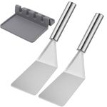 Valoho Professional Metal Spatula Set,3 Pieces Spatula Griddle Accessories with Silicone Spatula Rest for Cast Iron Skillet and Flat Top Grill,Hamburger Spatula Turner for Flipper,Cooking,BBQ