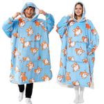 Winthome Wearable Blanket Hoodie, Oversized Super Soft Cozy Hoody Sweatshirt for Adults Men Women, Fuzzy Flannel Fleece Sherpa Hooded Pullover Warm Wife Gift (Medium, CORGI)