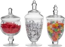 Elements Glass Apothecary Jars, Set Of 3, Clear, Wedding Decor, Candy Buffet, Bathroom Storage, Table Centerpiece