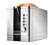 Chefman 2-Slice Pop-Up Stainless Steel Toaster w/ 7 Shade Settings, Extra Wide Slots for Toasting Bagels, Defrost/Reheat/Cancel Functions, Removable Crumb Tray, 850W, 120V, Silver