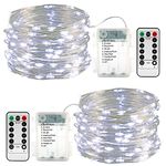 LYHOPE 2 Pack Fairy Lights, Battery Operated Waterproof 8 Modes with Remote Control 33ft 100 Led Copper Christmas String Lights for Outdoor,Indoor,Wedding,Party,Xmas Tree Decoration (Cool White)