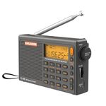 SIHUADON R108 Portable Digital Radio Alarm Clock| FM/AM/SW Airband Receiver, Sleep Timer, LCD Display, and Backup rechargeable Battery | Mains Powered | Grey