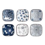 Swuut Ceramic 3oz Square Dipping Bowl Set,Blue and White Soy Sauce Dish Set of 6,3.3 inch Small Bowls for Ketchup Condiments Stackable Side Dish BBQ, Ramekins Oven Safe