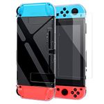 Dockable Protective Cover Case with Screen Protector Compatible with Nintendo Switch, YUANHOT Switch Hard Shell Case and Thumb Grip Caps Accessories, Crystal Plastic Clear Case Protector