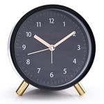 AOLOX Alarm Clock 4.5" Bedside Analog Alarm Clock for Bedroom Battery Operated Round Clock with Backlight, All Black