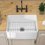 GETPRO Farmhouse Sink 24 X18 Fireclay White Kitchen Sink Apron Front Deep Single Bowl Farm house Sink Undermount Bar Wet Prep Sink Small RV Sink for Mobile Home with Accessory Kit