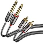 J&D Dual 1/4 inch TS to Dual RCA Stereo Audio Interconnect Cable, Gold Plated Copper Shell Heavy Duty 2X 6.35mm Male TS to 2 RCA Male Adapter Cable, 1,8 Meter