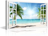 Beach Canvas Wall Art for Home Decor Blue Sea Sunset Beach Painting the Picture Print on Canvas Seascape Pictures for Living Room Office Bedroom Dining Stretched and Framed Ready to Hang - 18"W x 12"H