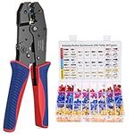 Insulated Wire Terminal Crimping Tool Kit, GUPTOMES 0.5-6mm² Ratchet Crimping Plier, Cable Lug Pliers Electrician Crimping Tool Set with 36 Type 290 Insulated Butt Bullet Spade Ring Crimp Connectors