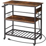 IBUYKE Kitchen Island with 3 Shelf,Kitchen Island Table with Power Outlet,Kitchen Cart with Large Worktop,Rolling Bar Cart for Home, Outdoor, Kitchen, Bedroom, Living Room TMJ024H