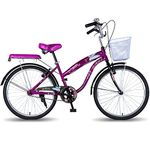 Vaux Angel 24T Women Cycle for Age Group 10+ Years with Basket & Cushion Backseat, Light Weight Ladies Bicycle with Alloy Rims & V-Brakes, Ideal for Height 4ft+ (Purple-Black)