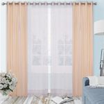 HopeLadder Tissue Embroidered Sheer Organza with Satin Curtains, Transparent, 7 Feet Long, Set of 4 Golden Curtains for Home Decor