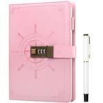 Kesote A5 Diary with Lock Leather Cover Lock Notebook Lined Notebook for Personal Daily Arrangement Journaling Work Record 212 Pages (Pink)