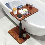 Bamboo Bathtub Caddy Tray Table with Adjustable Height, Freestanding Bath Caddy Tray with Reading Rack, Tablet Holder, Cellphone Tray and Wine Glass Holder, Organizer Tray