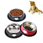 SUOXU Stainless Steel Non-Slip Cat Bowl,Color Multi-purpose Cat Food Bowl Pet Water Bowl Cat Feeding Bowl, Set of 3 Metal Cat Bowls (Black*2/red)