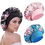 WUBAYI 3 Pcs Soft Satin Bonnet, Silk Bonnet Hair Wrap for Sleeping, Sleeping Hair Care Cap Bonnets, Night Sleeping Head Cover Sleeping Hat for Women and Girls Curly Hair (Pink,Black,Blue)