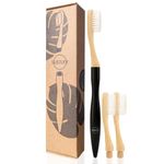 Sustuff | 3 Bamboo Toothbrushes with Medium Plant-Based Bristles | Reusable, Recycled and Plastic-Free Handle (Eclipse Black) Travel Toothbrush | Christmas Gifts for Women & Gifts for Men