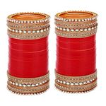 Lucky Jewellery Bridal Bangle Set Dhanteras/Diwali/Bhai Dooj Collection Red Color Designer Chura CZ Stone Wedding Chuda Dulhan Fashion Choora For Women (2574-G1C1-MODI-R24)