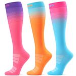 CAMBIVO 3 Pairs Compression Socks for Women and Men, 15-20 mmHg Graduated Flight Socks, Stylish Colors, Travel & Work Compression Stockings for Running, Nurses, Pregnancy, Everyday Relief