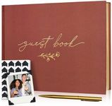 Guest Book for Wedding - Sign-In Autograph Book for Bridal Reception, Quinceanera, Sweet 16 Birthday, Baby Shower - Boho Guestbook w/Bookmark & Gold Floral Design - 9" x 7" (100 Pages)