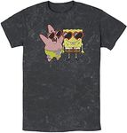 Nickelodeon Spongebob Squarepants & Patrick Heart Glasses Portrait Men's Wash T-Shirt, Black, Medium