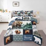 Feelyou Bear Bedding Set Twin Size Wild Animal Comforter Set for Kids Boys Girls Decor Rustic Cabin Country Comforter Nature Wildlife Bear Duvet Set Bedroom Quilt Set