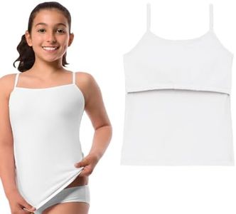 Lily Chic Puberty Camisole for Girls | Built-in Light Flat Padding| Stretchy Cotton with Built in Bra | Boosts Confidence in Puberty | Padded Camisole for Teens 10 to 12 Years | Starter Cami White