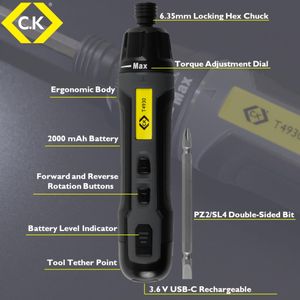 C.K Tools Electric Screwdriver 3.6V – Cordless Rechargeable Driver