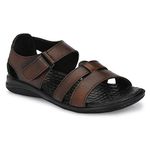 TrueYarn Men's Genuine Leather Sandals | Comfortable | Cushioned Insole | Durable | Handmade | UK - 8 (BROWN)