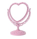 AKOAK 1 Pack Simple and Lovely Heart-Shaped Cosmetic Mirror Plastic Double-Sided Rotatable Dresser Mirror Lightweight Mirror Bathroom Bedroom Mirror （Four-Color） (Pink)