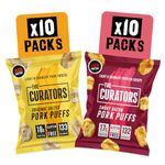 THE CURATORS High Protein Pork Puffs Mixed Pack, 10 x Original Salted, 10 x Smoky Bacon, 25g (20 Packs) High Protein Crisp Low Carb Keto Gluten Free Savoury Snack