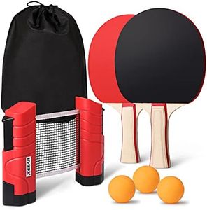 XGEAR Anywhere Ping Pong Equipment to-Go Includes Retractable Net Post, 2 Ping Pong Paddles, 3 pcs Balls, Attaches to Any Table Surface, for All Ages