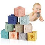 Mini Tudou 12PCS Baby Blocks Soft Building Blocks Baby Toys Teethers Toy Educational Squeeze Play with Numbers Animals Shapes Textures 6 Months and Up