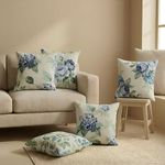 Clasiko Cotton Cushion Covers 16x16 – Set of 5 Decorative Cushion Covers, Blue Bloom, Soft Cotton, Hidden Zip, Sofa & Bedroom Décor
