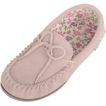 SNUGRUGS Ladies Cotton Lined Tan Suede Moccasin Slippers with Hard Sole. Size 6