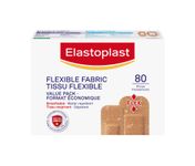 Elastoplast Flexible Fabric Bandages, Value Pack | 80 Strips, beige | Extra Flexible | Adapts to all your movements | Strong Adhesion | Breathable Material | Water-repellent | Bacteria Shield