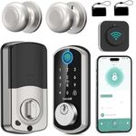 Hornbill Smart WiFi Door Lock Set: Keyless Entry Door Lock Deadbolt with Handle Set Fingerprint Door Lock with 2 Knobs Alexa Bluetooth Remote Code Auto Lock for Home Hotel Security Silver