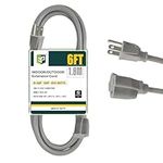 EP 6 Ft Outdoor Extension Cord, 12/3 SJTW Heavy Duty Extension Cable with 3 Prong Grounded Plug, 15 AMP Power Cord for Lawn, Garden, Appliances, Gray