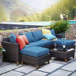 Grand patio Sofa Sets Outdoor Furniture Sets, Wicker Patio Furniture 7-Piece Sectional Sofa with Thick Cushions for Yard Garden Porch for Six (Peacock Blue Sofa Set for Six, 7 PCS)
