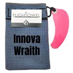 FlighTowel Disc Golf Towel | Microfiber Cloth with Real Innova Wraith Disc Attached | Resistance Pocket for Warm-up | Disc Golf Accessories for Men (Colors Will Vary) (Right-Handed)