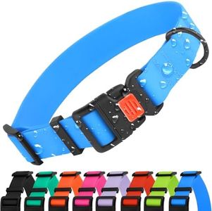 CollarDirect Adjustable Dog Collar Colorful Waterproof Pet Collars for Small Medium Large Dogs Puppy Pink Black Blue Mint Green Orange (Neck Fit 14"-18", Blue)