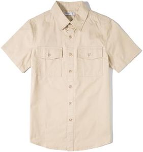 Tronjori Boys Short Sleeve Button Down Casual Woven Shirt Two Pockets(6,Ecru)