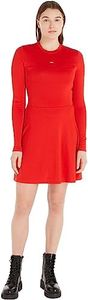 Tommy Jeans Femme Robe Fit & Flare Manches Longues, Rouge (Deep Crimson), XS