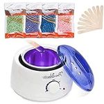 JIATU Hair Removal Waxing Kit Wax Heater Wax Pot Wax Warmer with 4 Packs of Hard Wax Beads 10 Pcs Spatulas, Painless at Home Wax Kit Hair Removal Kit with Handle Pot 500ml for Paraffin Soft Cream Wax