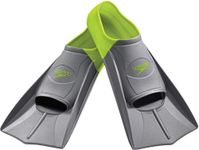 Speedo Unisex Adult Swim Training Fins Rubber Short Blade Footwear, Yellow/Grey, XS - Youth Shoe Size 3-4 US