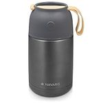 Navaris Vacuum Insulated Food Jar - Stainless Steel Food Flask Container with Wide Mouth for Hot or Cold Lunch - Size M (22 oz / 650 ml), Dark Gray