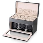 Watch Winder and Storage box for winding 3 Automatic Watches and 12 Watch Storage Space (Black + Beige)