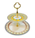 Lemon Tree Floral Round 2 Tier Cake Stand Holder for Party, Serve Snacks, Appetizers, Cakes, Candies | Luxury Ceramic Cupcake Stand (Yellow)